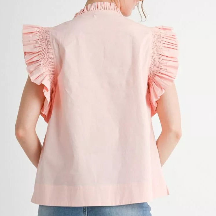 Blusa Elegante Rosa con Volantes y Lazo | TTS Fashion