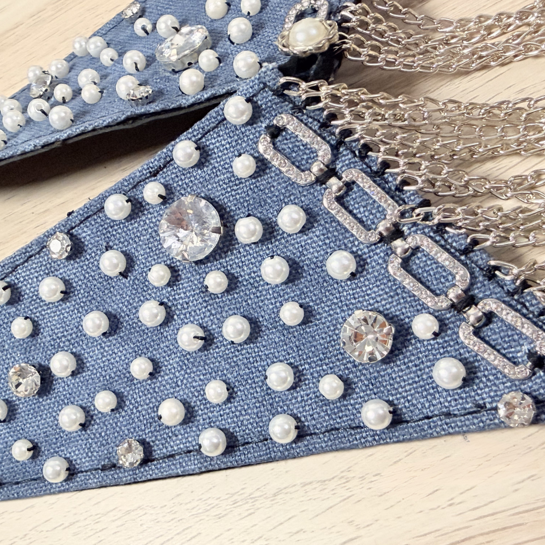 Collar Artesanal Denim perlas y cristales | Statement piece