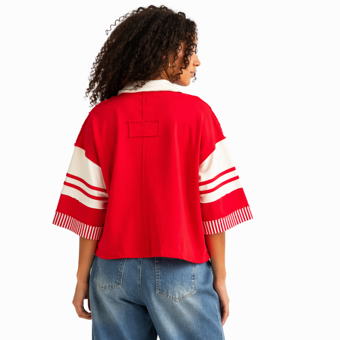 Blusa Polo Roja Color Block con Rayas| TTS FASHION