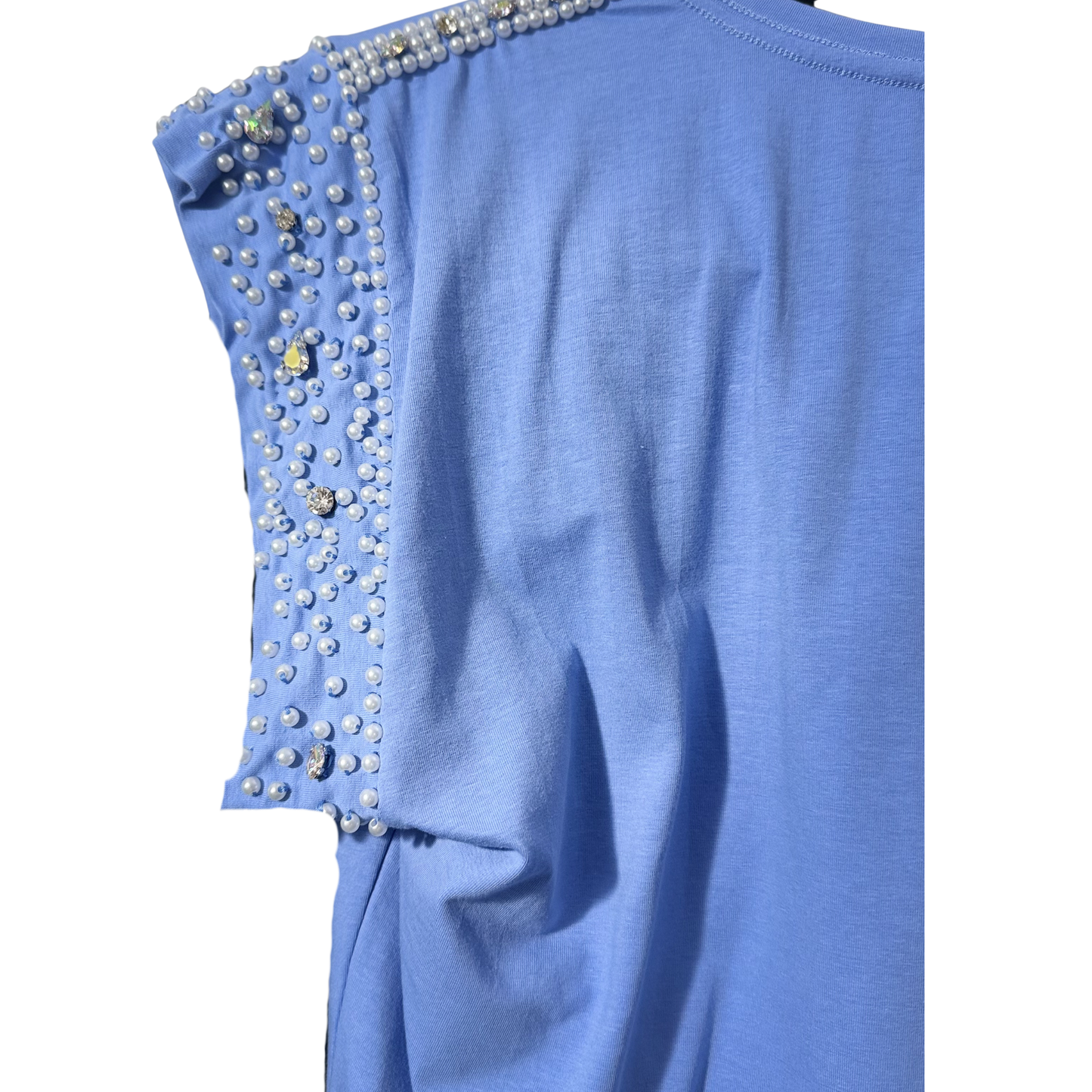 T-Shirt con Perlas y Pedrería Hecha a Mano
