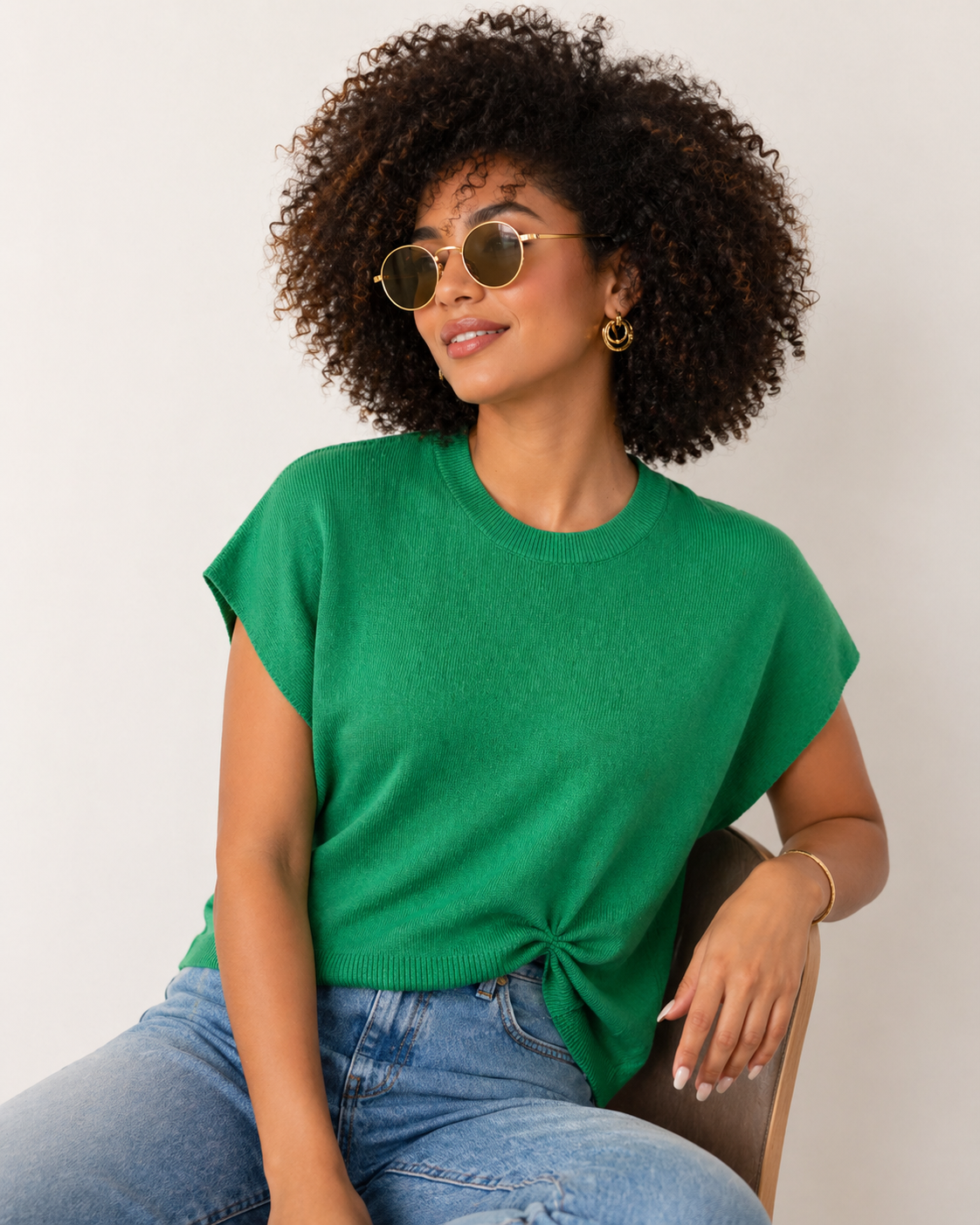Blusa Verde Tejida con Nudo
