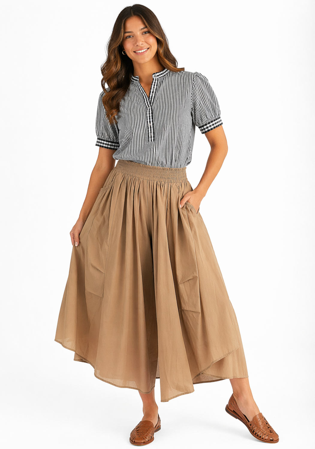 Pantalón Palazzo de Algodón con Cintura Elástica y Bolsillos | TTS FASHION