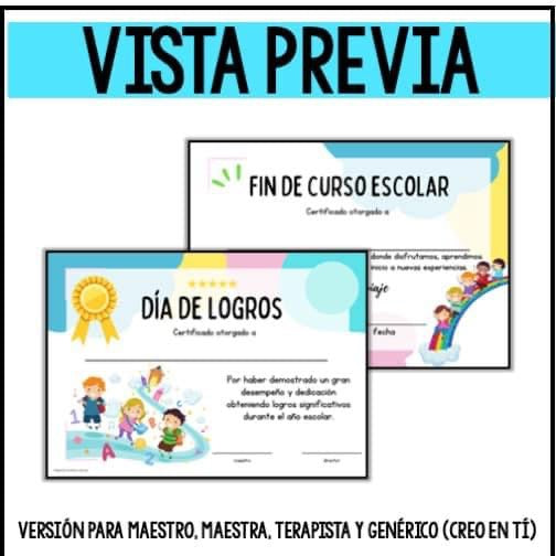 Día del estudiante | Fin de año escolar | Certificados para terapistas y maestros
