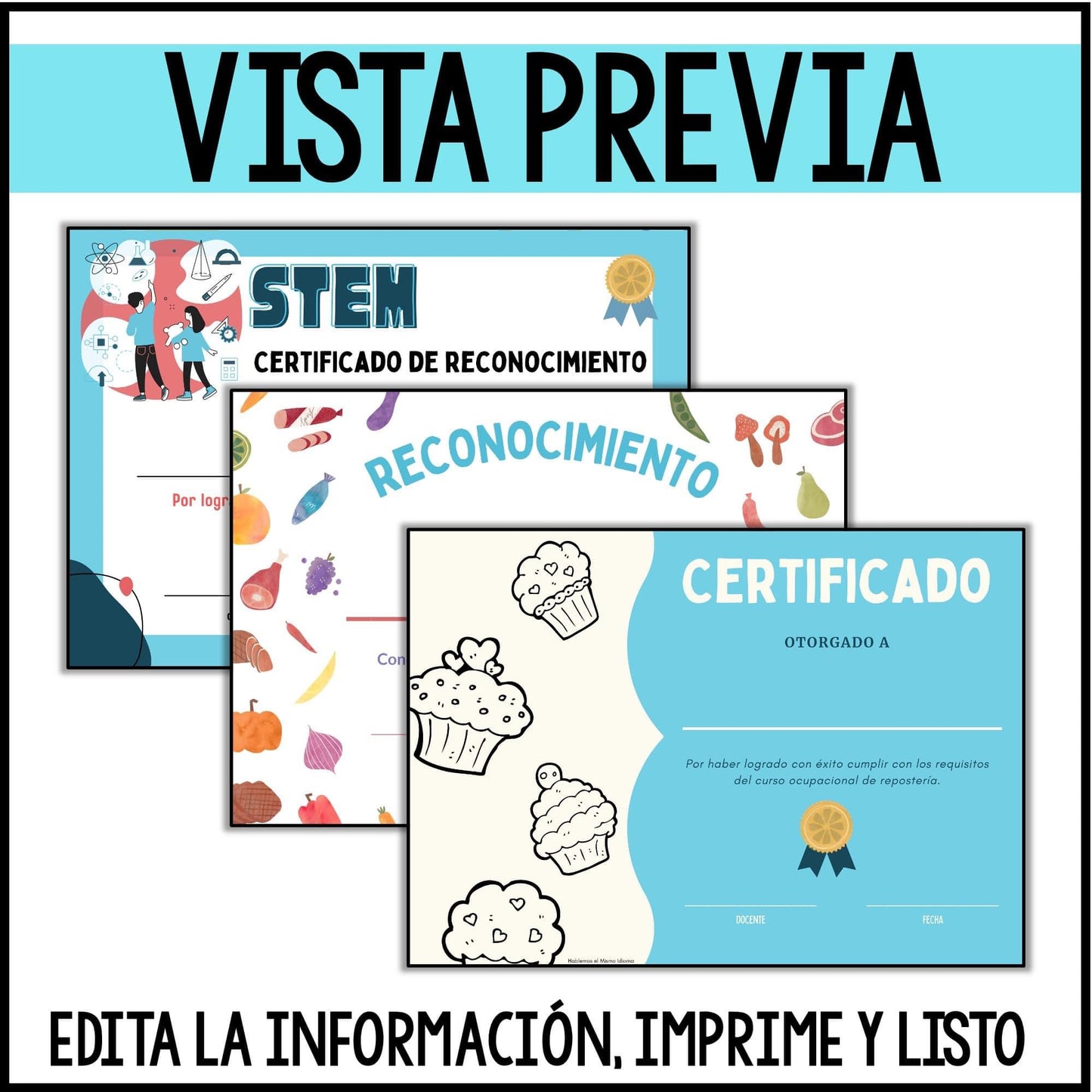 Certificado de reconocimiento cursos ocupacionales | Fin de curso | Día de logros