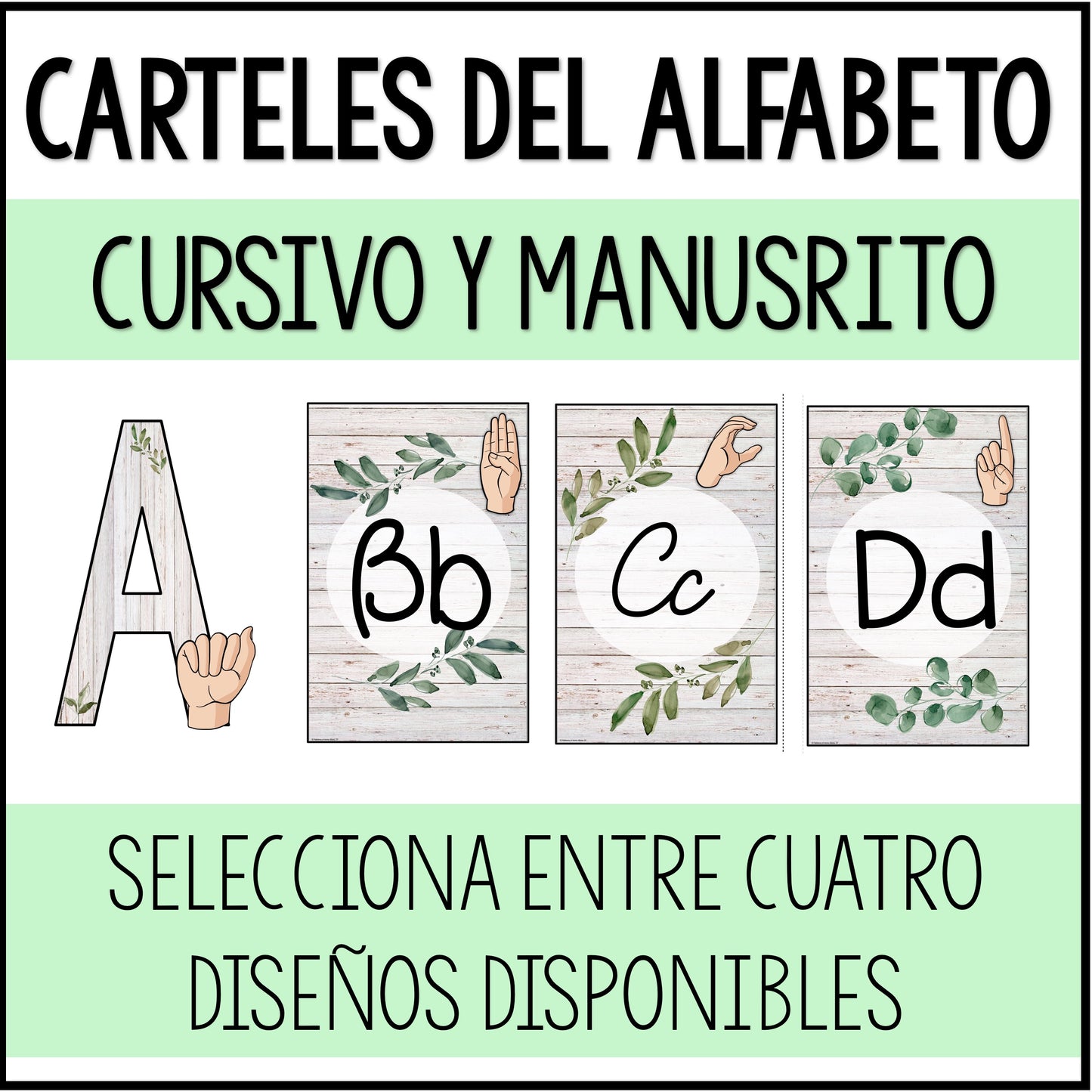 Carteles del abecedario | Letras y señas ASL | Cursivo y manuscrito