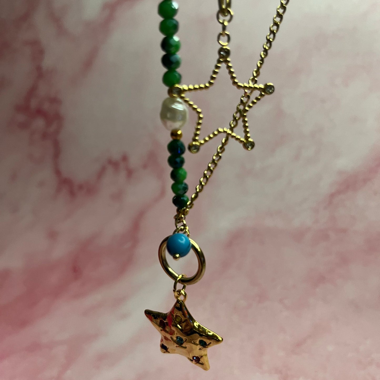 Blue star | Cadena doble con colgante de estrella | golden chain