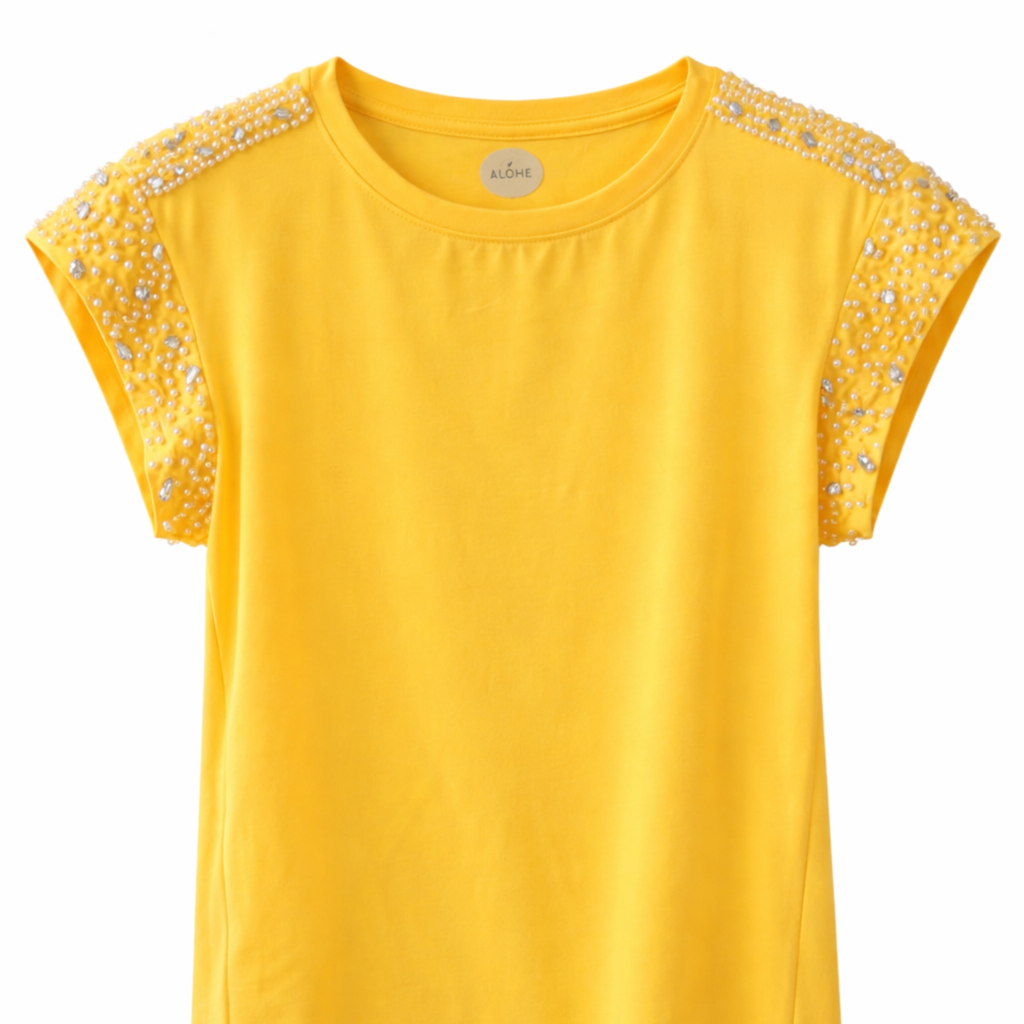 T-Shirt con Perlas y Pedrería Hecha a Mano