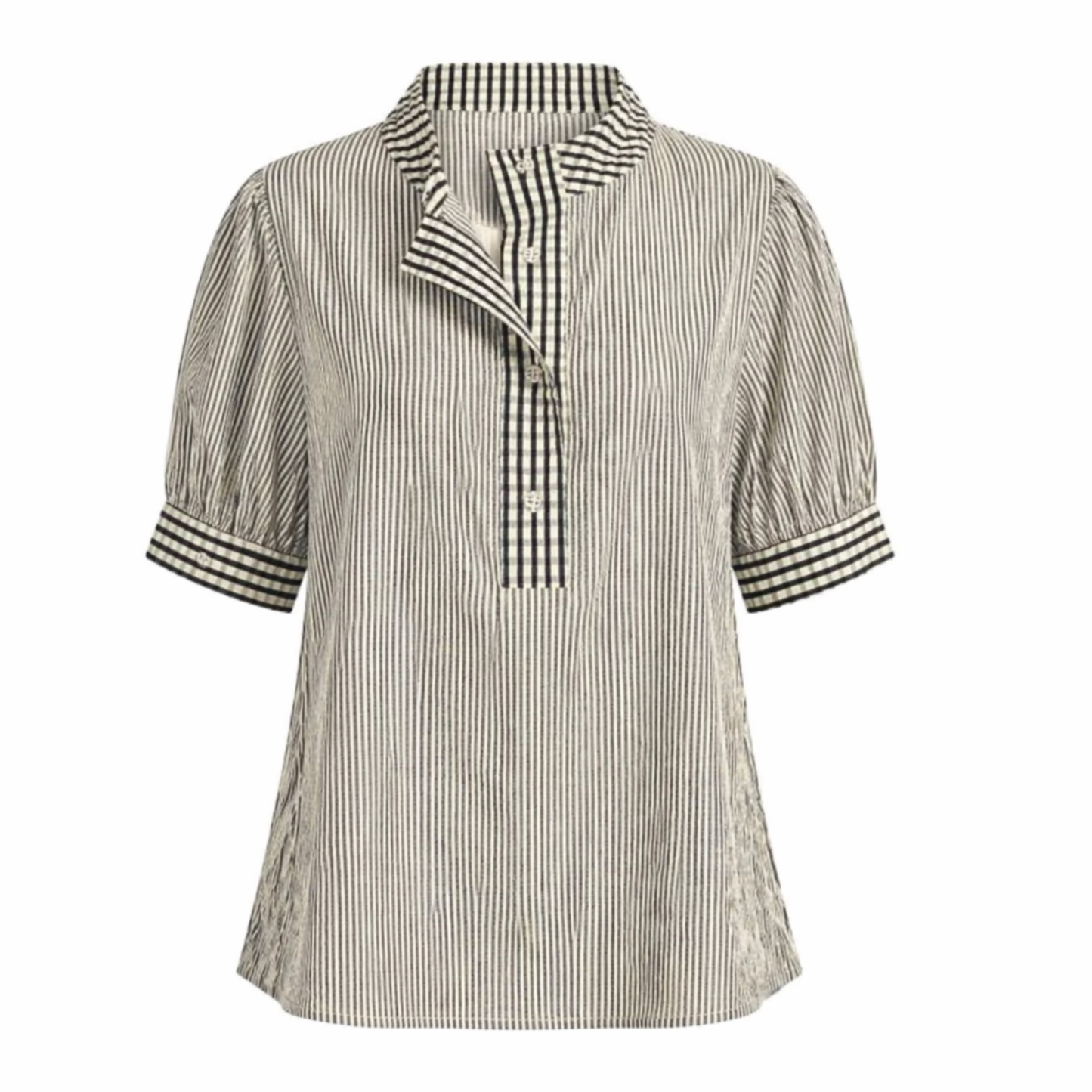 Blusa Rayada con Contraste Gingham | TTS FASHION