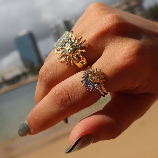 ★Summer Collection ★ Sol y luna sortija doble tono