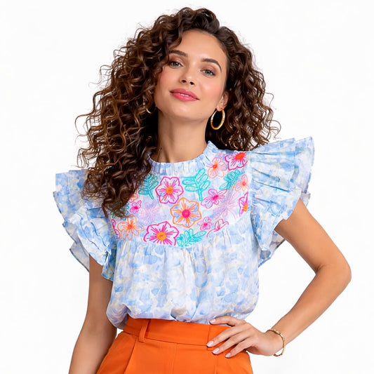 Blusa Floral Bordada Azul | TTS Fashion