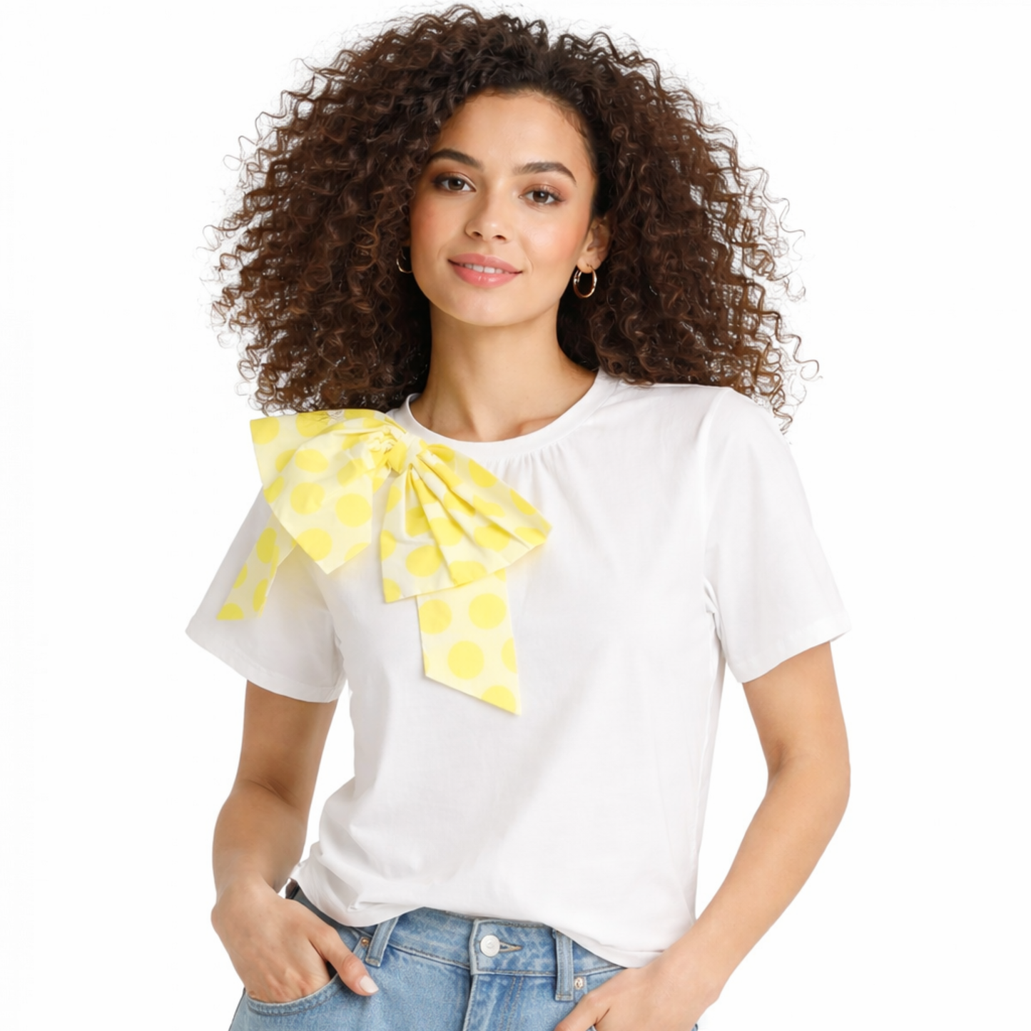 Blusa Blanca con Lazo Grande "polka dots" | TTS BASIC