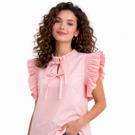 Blusa Elegante Rosa con Volantes y Lazo | TTS Fashion