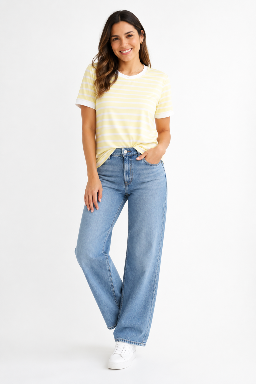Camisa de rayas blanca y amarillo