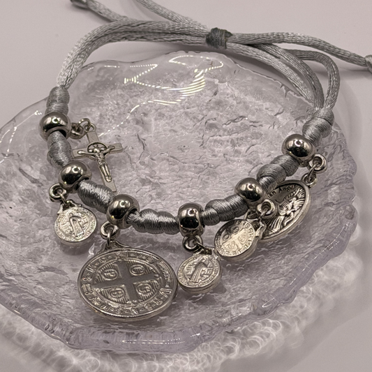 Pulsera Ajustable San Benito & Ángeles – Plata