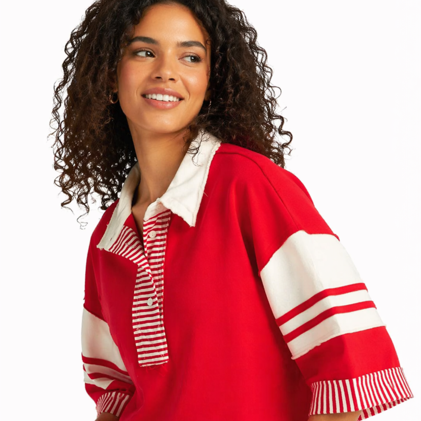 Blusa Polo Roja Color Block con Rayas| TTS FASHION