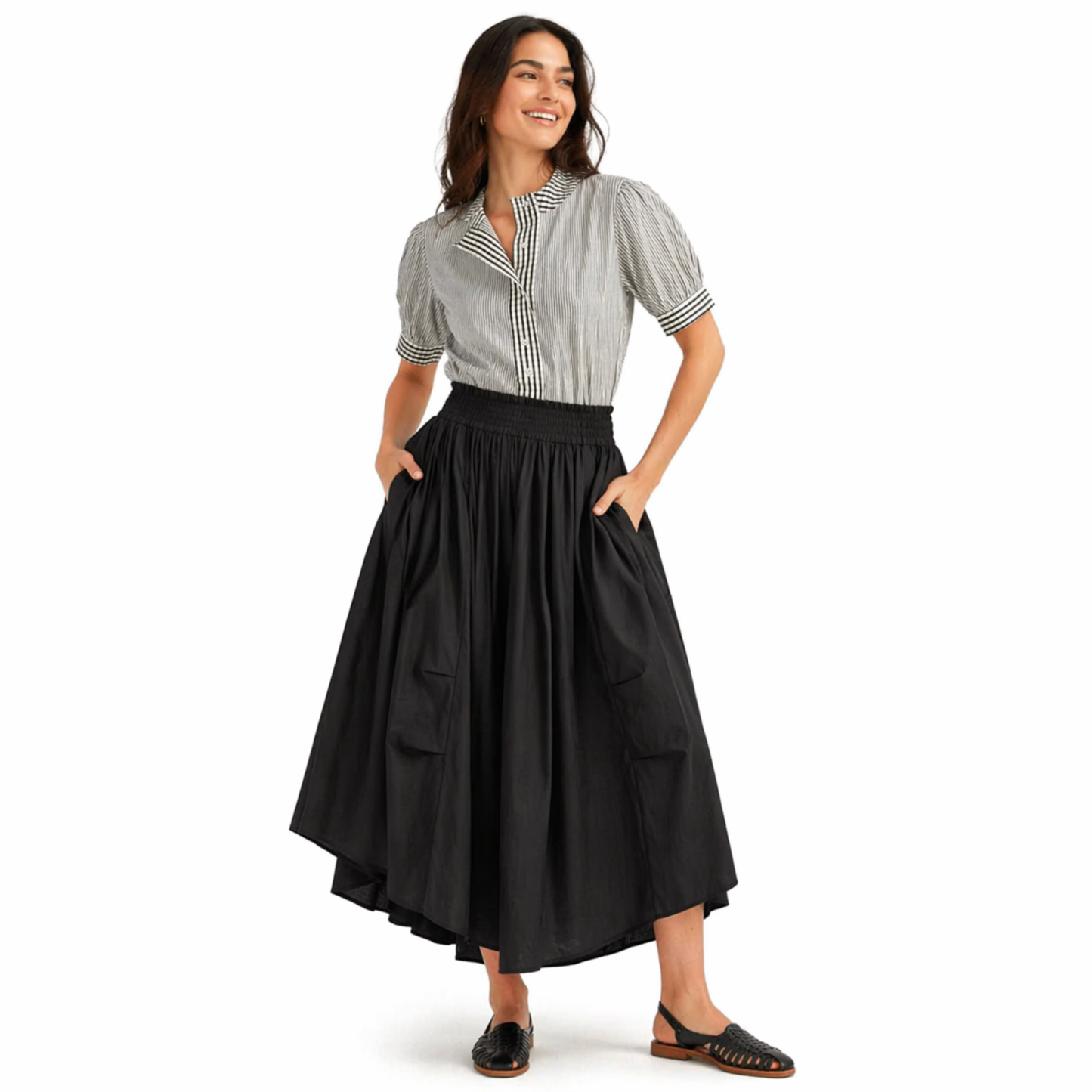 Pantalón Palazzo de Algodón con Cintura Elástica y Bolsillos | TTS FASHION