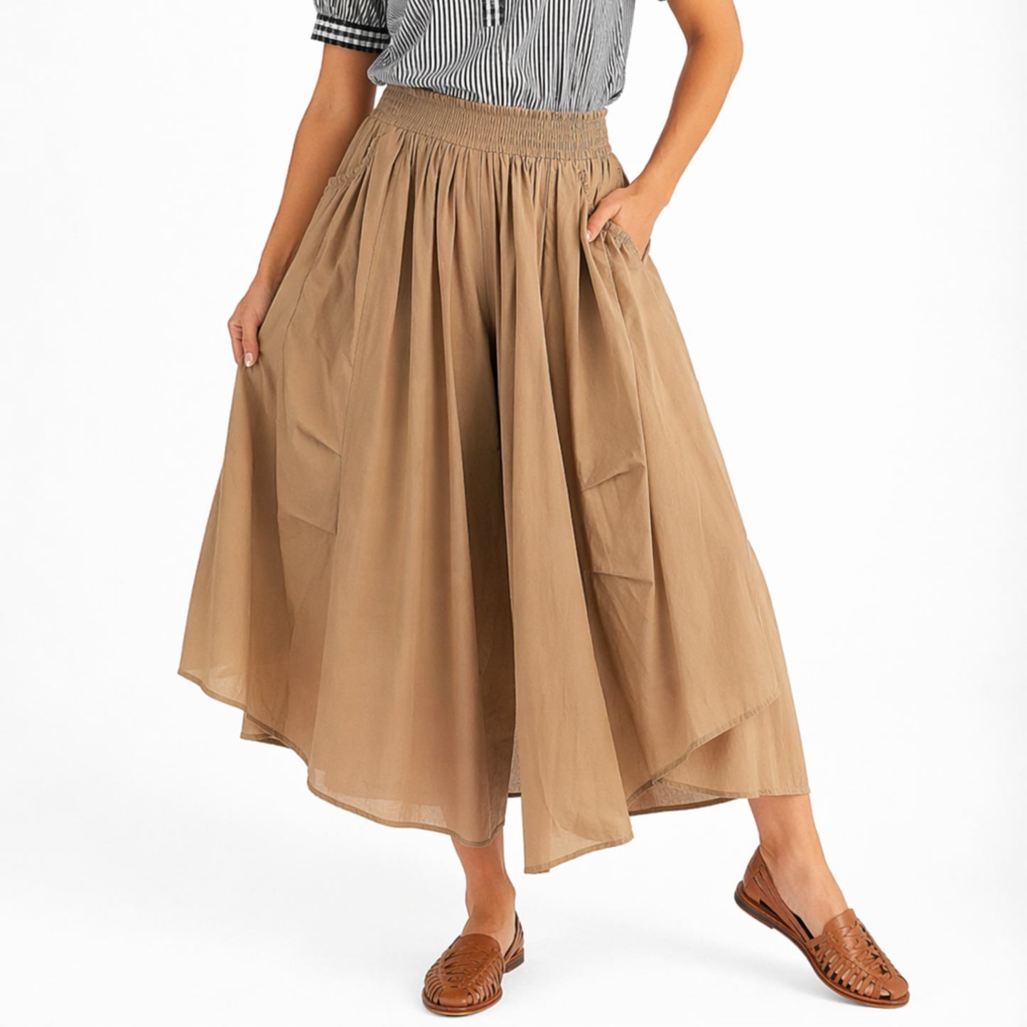 Pantalón Palazzo de Algodón con Cintura Elástica y Bolsillos | TTS FASHION