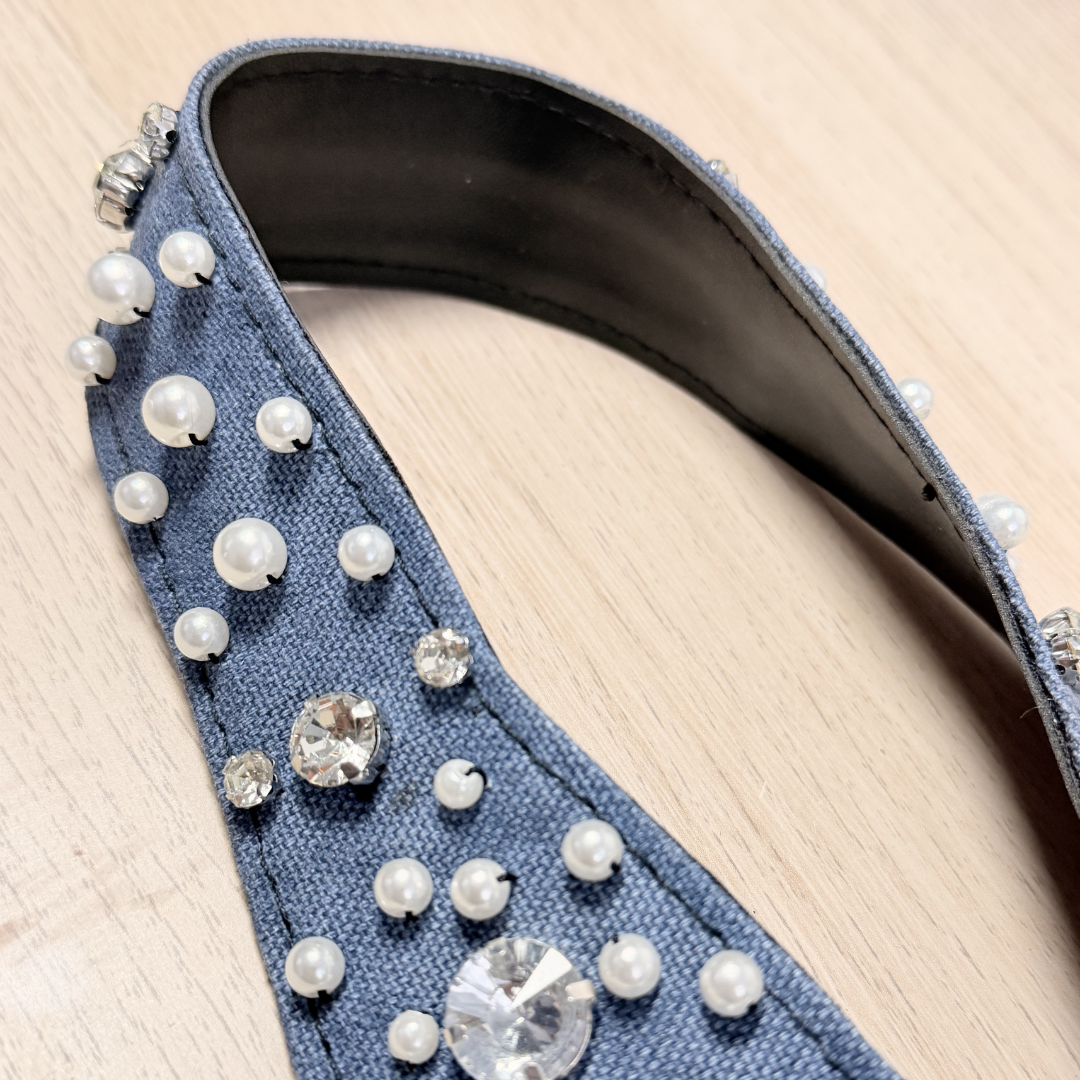 Collar Artesanal Denim perlas y cristales | Statement piece