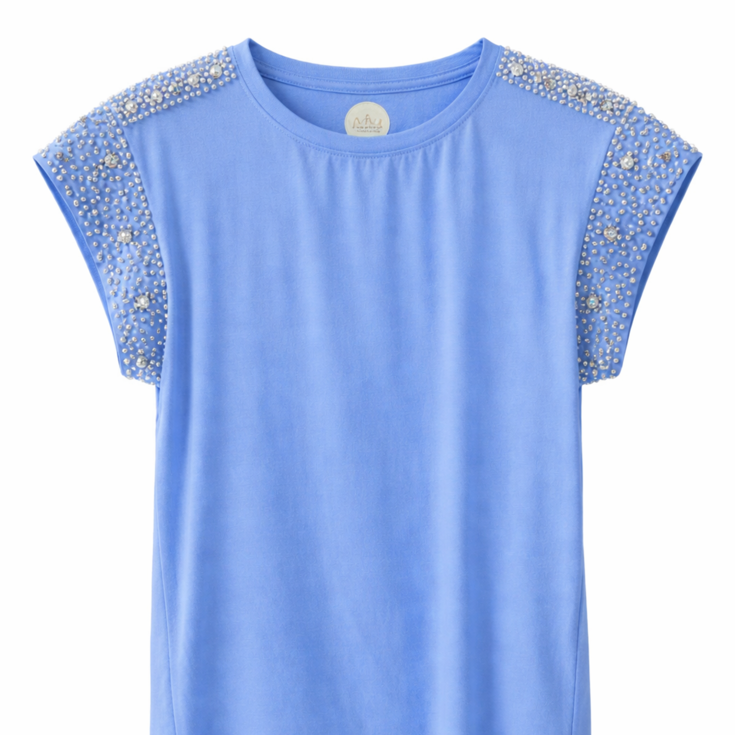 T-Shirt con Perlas y Pedrería Hecha a Mano