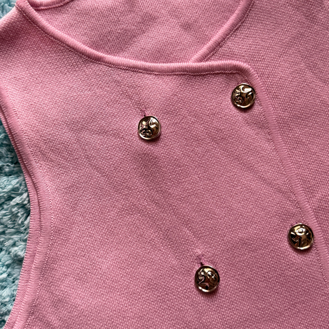 Chaleco Cruzado Knit con Botones Plateados TTS Fashion