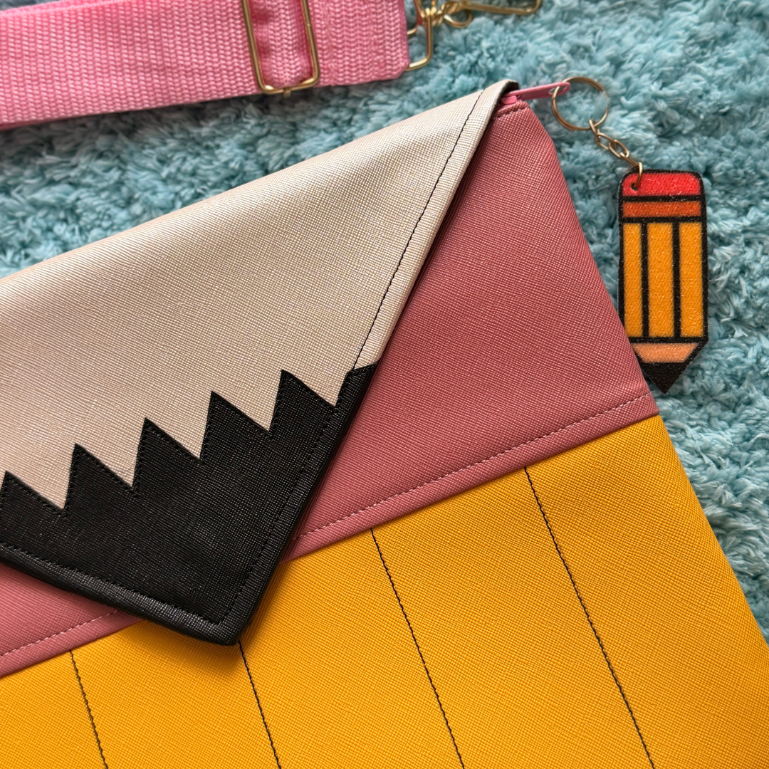 Cartera Lápiz para Maestras – Bolso  mediano Tipo Clutch con Correa | Pencil Bag Teacher Gift