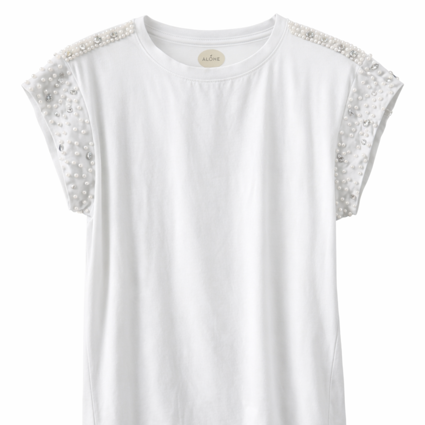 T-Shirt con Perlas y Pedrería Hecha a Mano