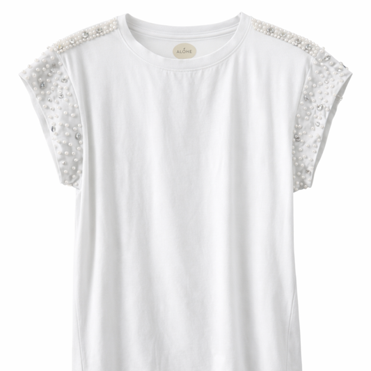 T-Shirt con Perlas y Pedrería Hecha a Mano