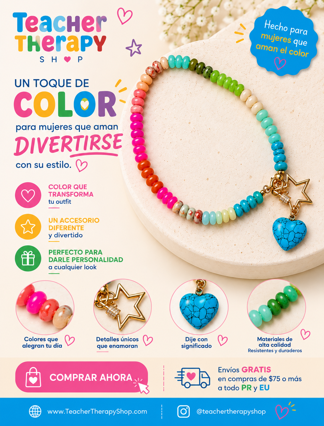 Collar | Color Pop con Corazón Turquesa