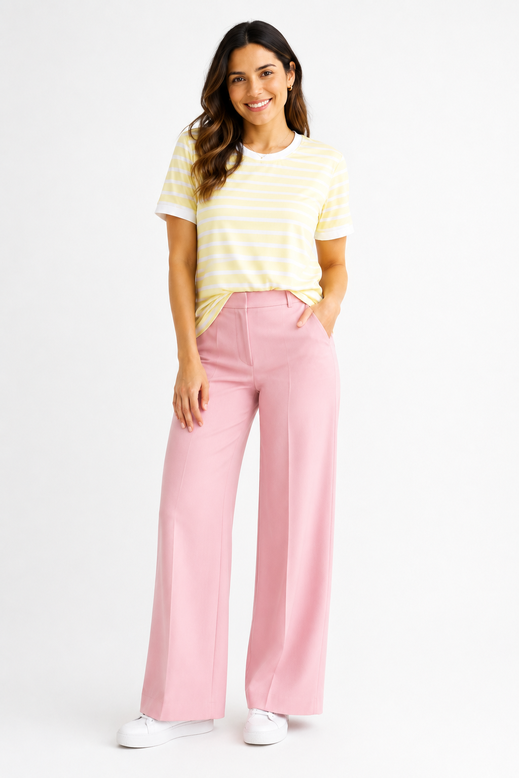 Camisa de rayas blanca y amarillo