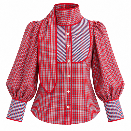 Blusa Plaid Tie Neck Statement | TTS Fashion