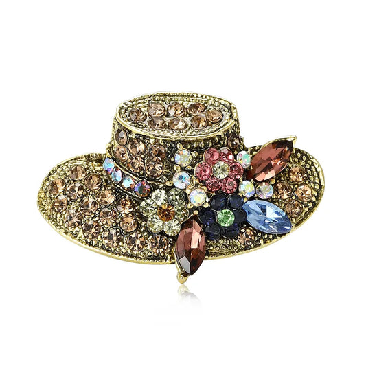 Broche Sombrero Vintage con Cristales Multicolor