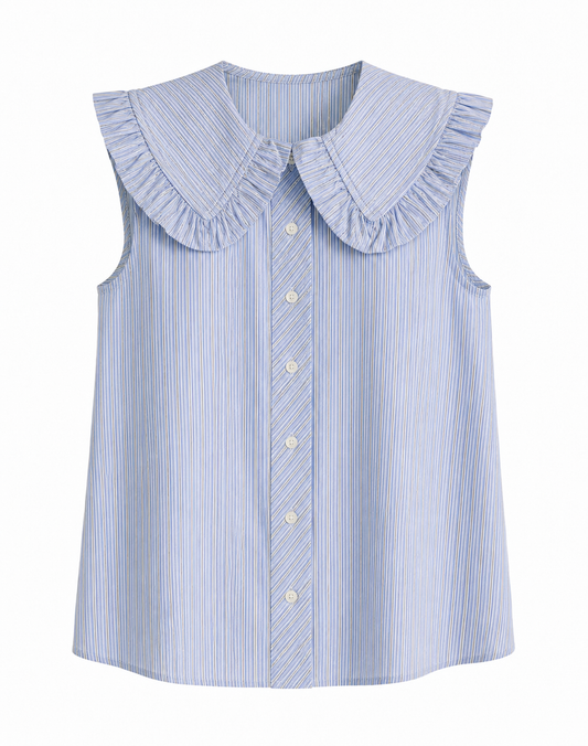 Blusa Cambridge Blue | Cuello con vuelos azul | TTS FASHION