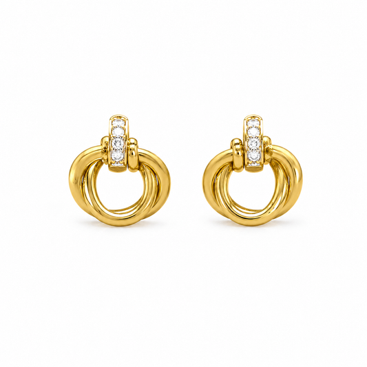 Aretes de Acero Inoxidable con Circonia – Diseño Doble Aro Elegante