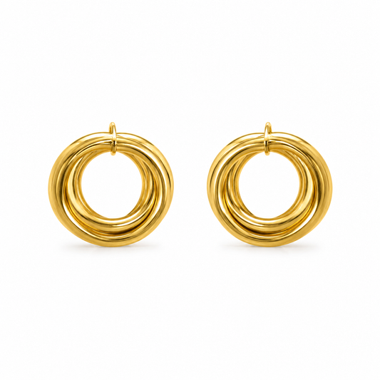 Aretes de Acero Inoxidable Doble Aro Dorado – Diseño Moderno y Elegante