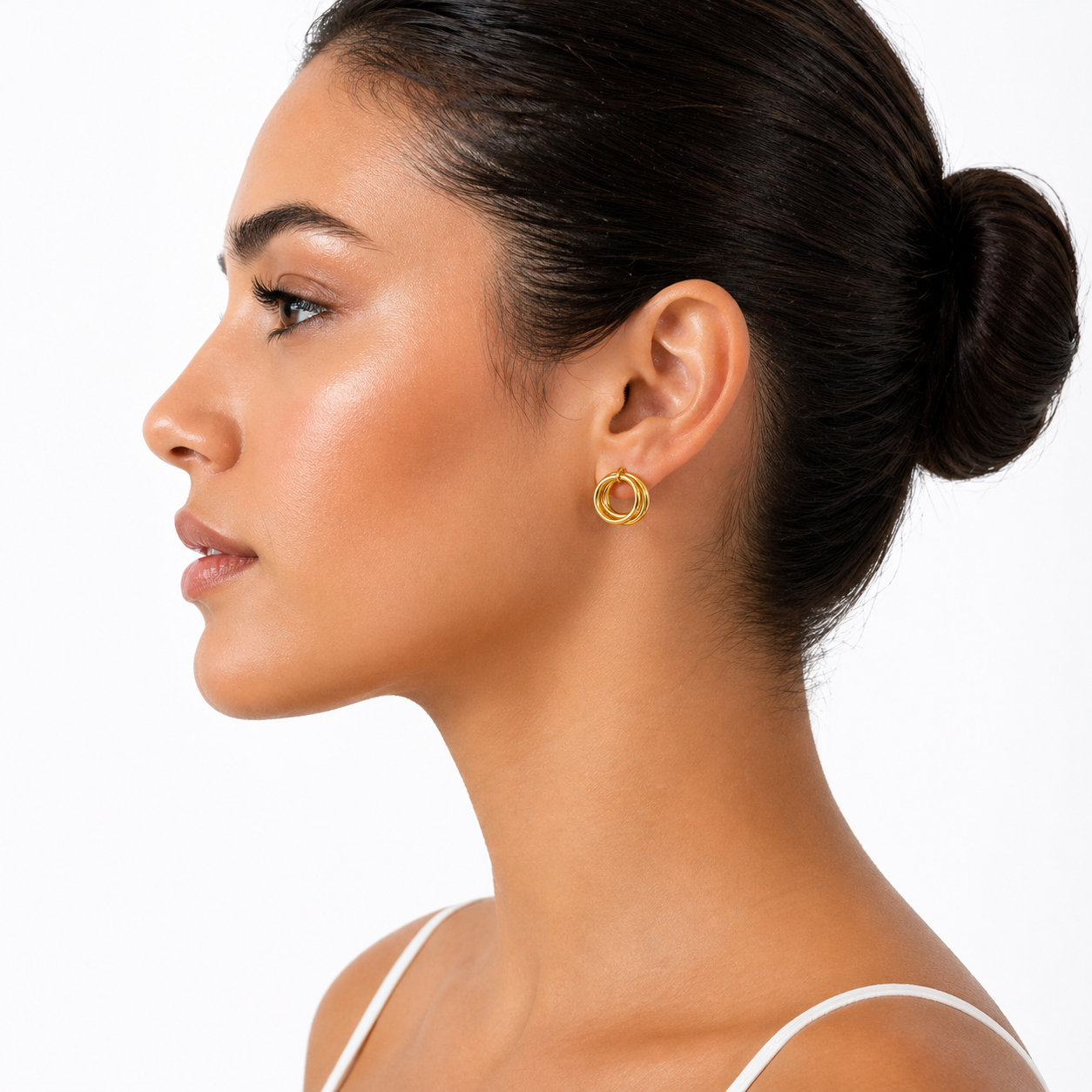 Aretes de Acero Inoxidable Doble Aro Dorado – Diseño Moderno y Elegante