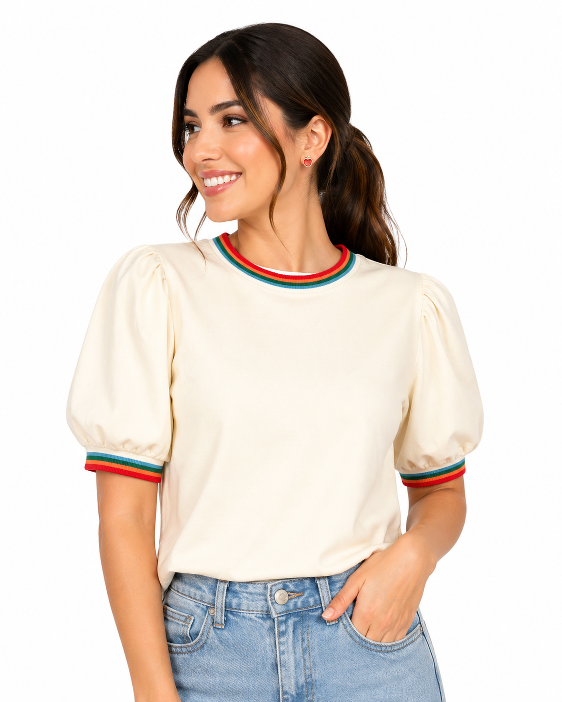 Blusa Crema con detalles multicolor