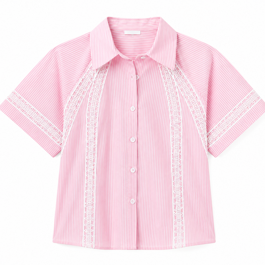 Blusa Rayas Rosa con Encaje | TTS FASHION
