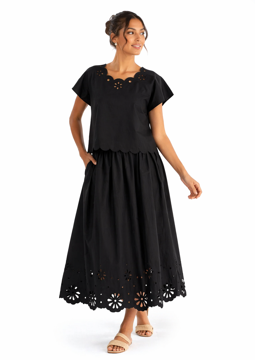 Blusa Bordada + Falda Midi Calada | TTS FASHION