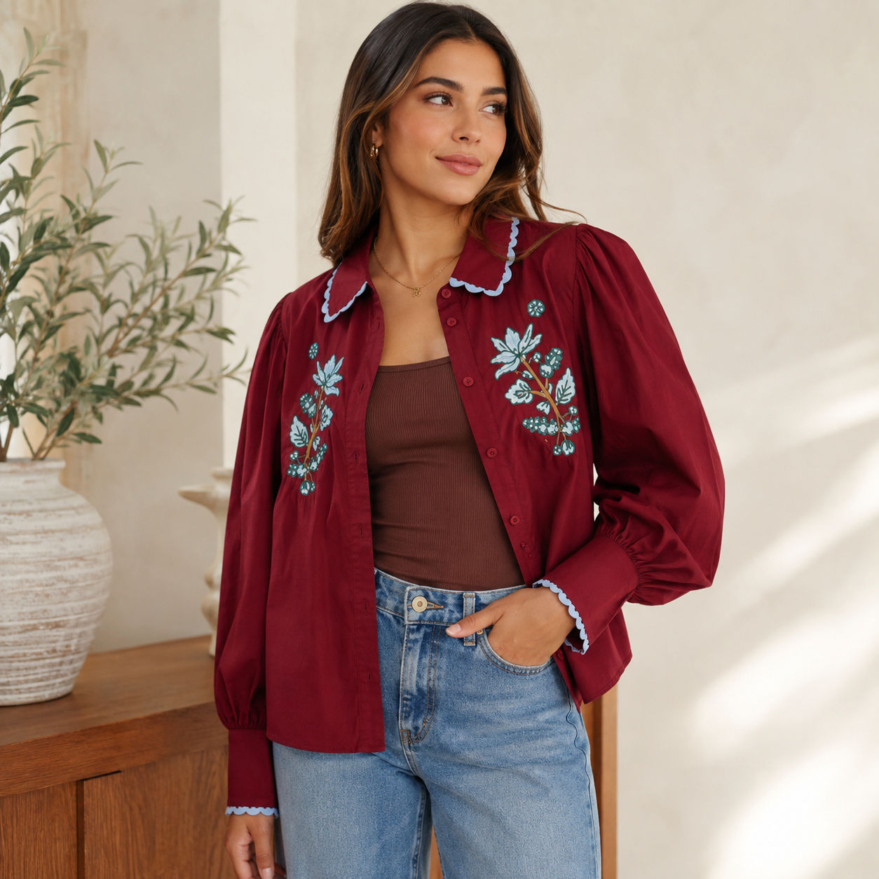 Blusa Burgundy Bloom| TTS FASHION