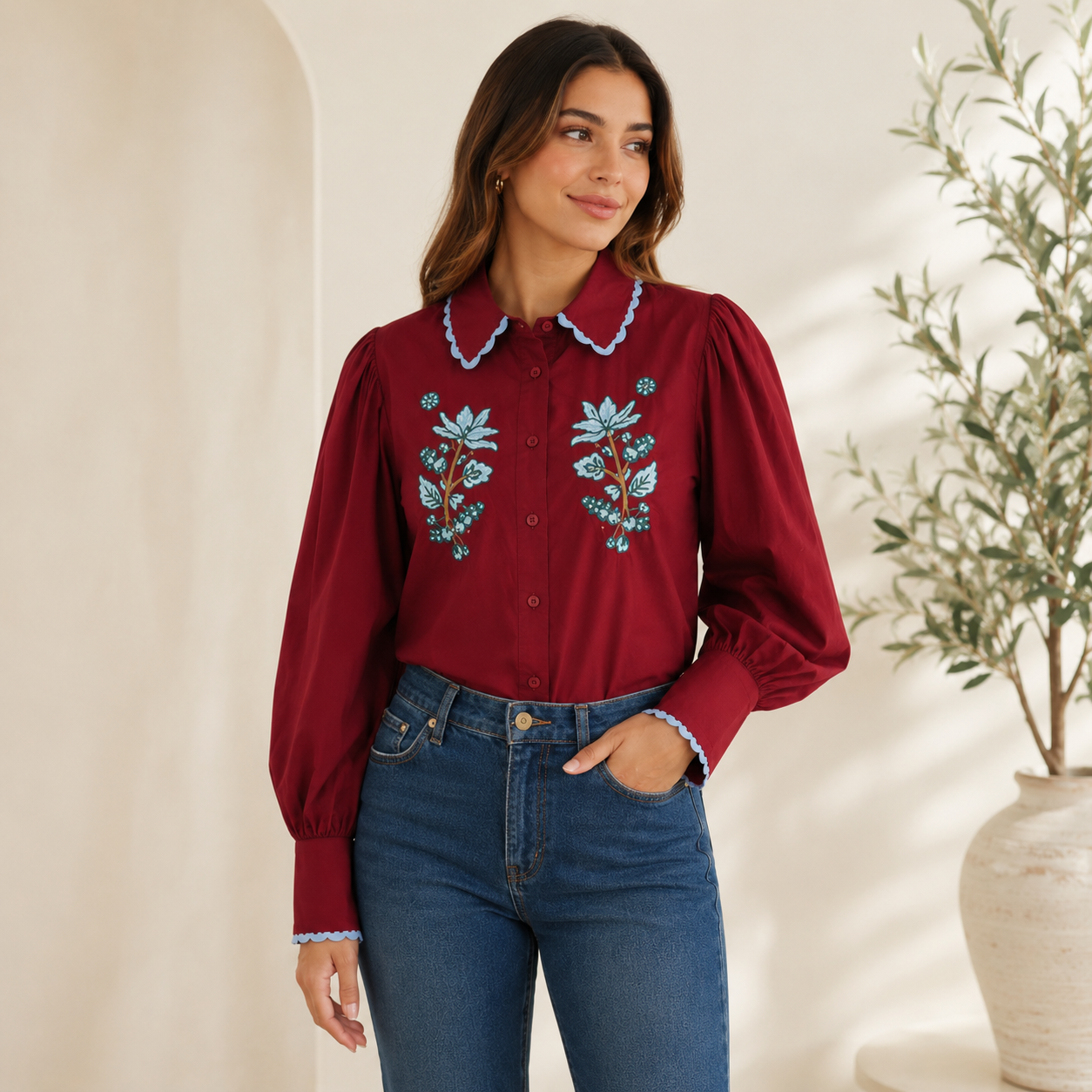 Blusa Burgundy Bloom| TTS FASHION