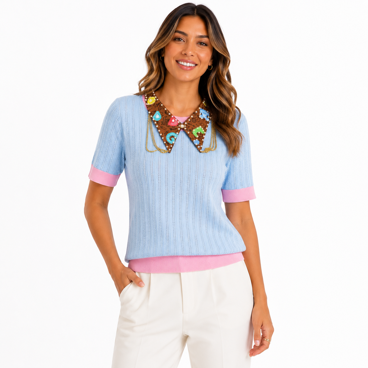 Blusa Knit Azul & Rosa | TTS FASHION