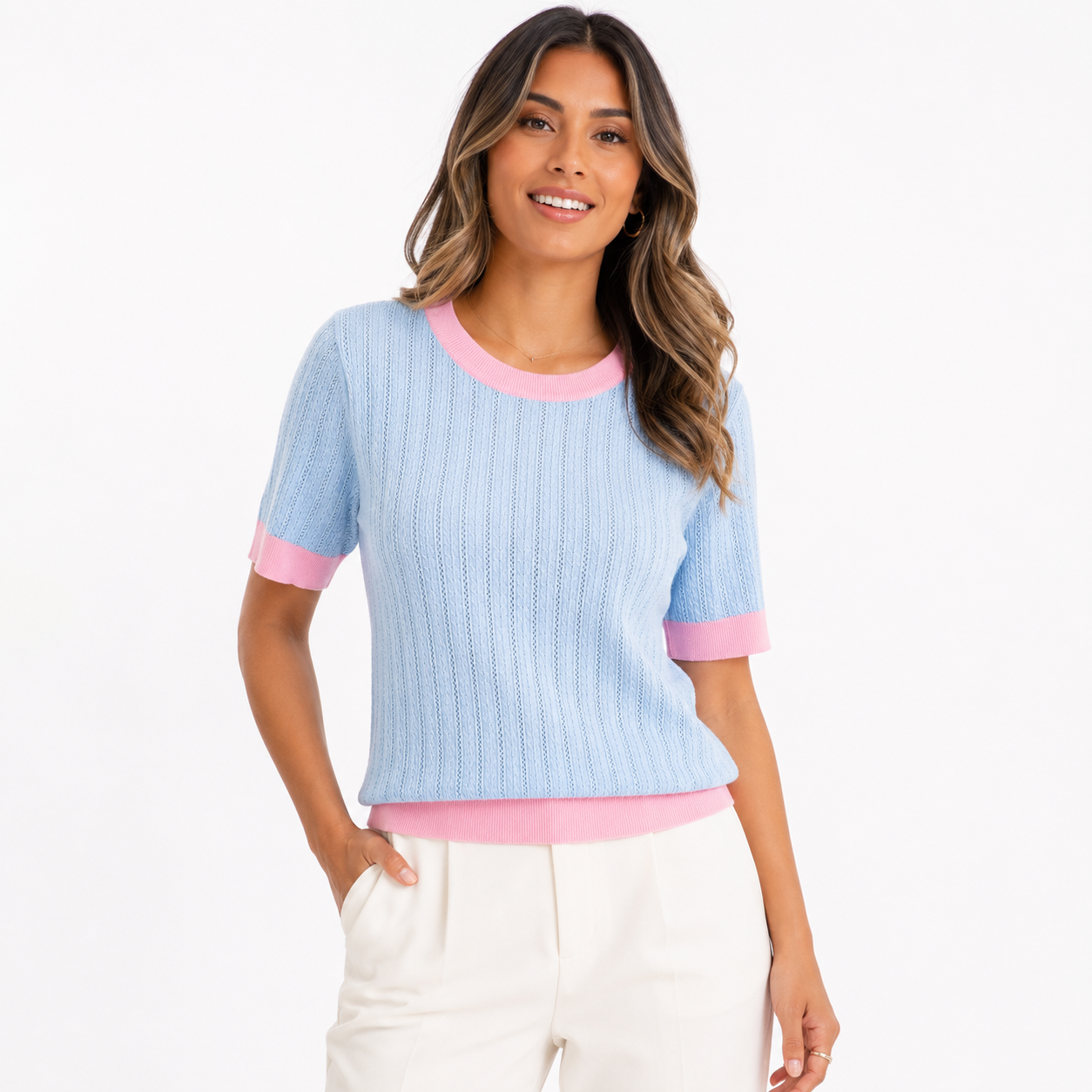 Blusa Knit Azul & Rosa | TTS FASHION
