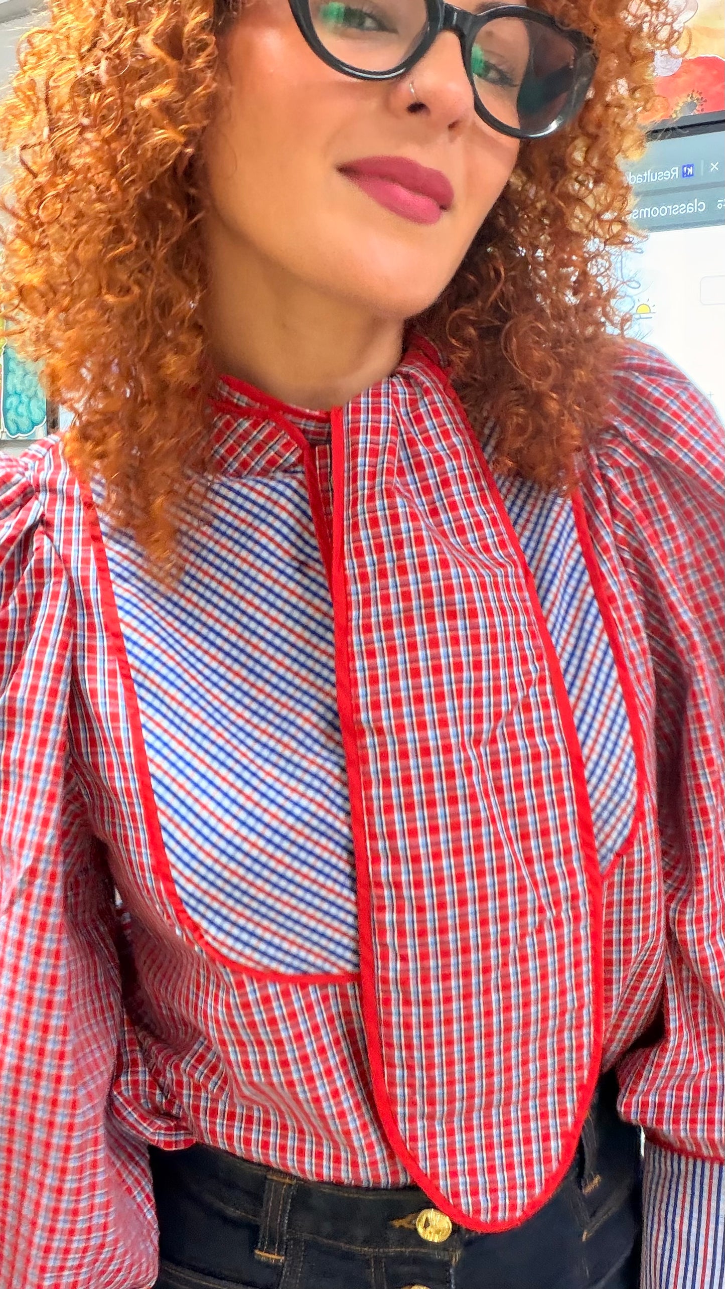 Blusa Plaid Tie Neck Statement | TTS Fashion