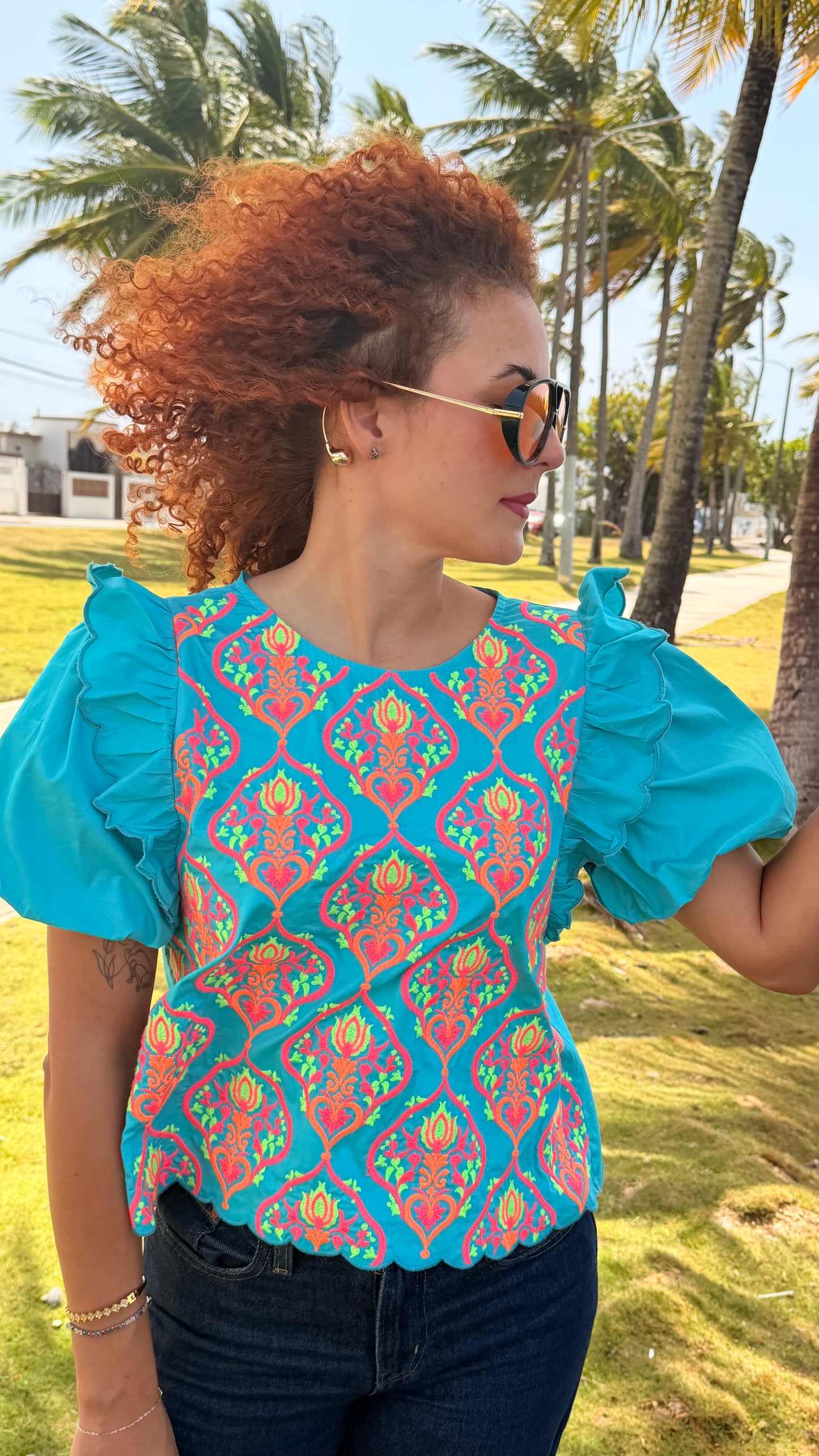 Blusa turquesa bordada | Colorfull bright | TTS FASHION