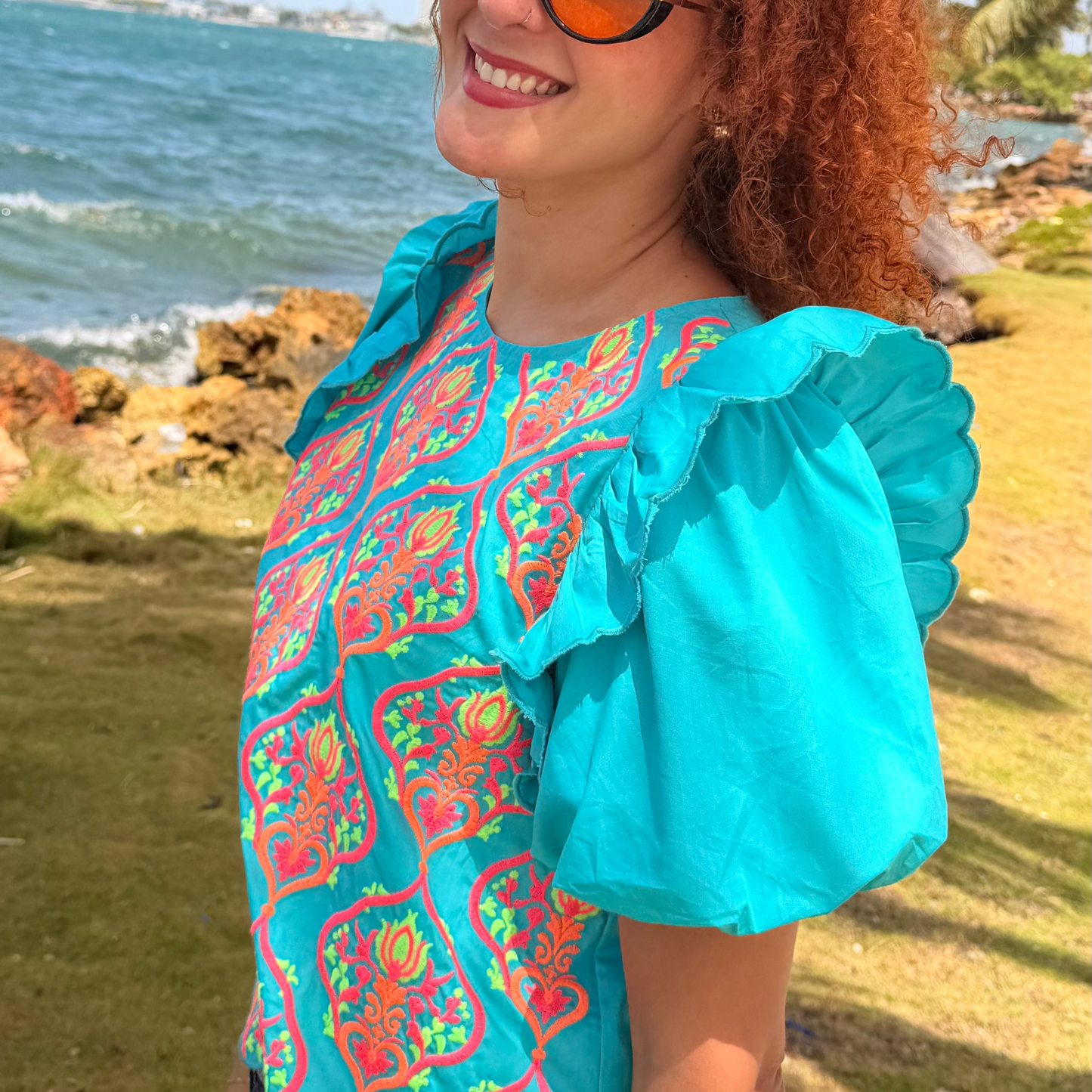 Blusa turquesa bordada | Colorfull bright | TTS FASHION