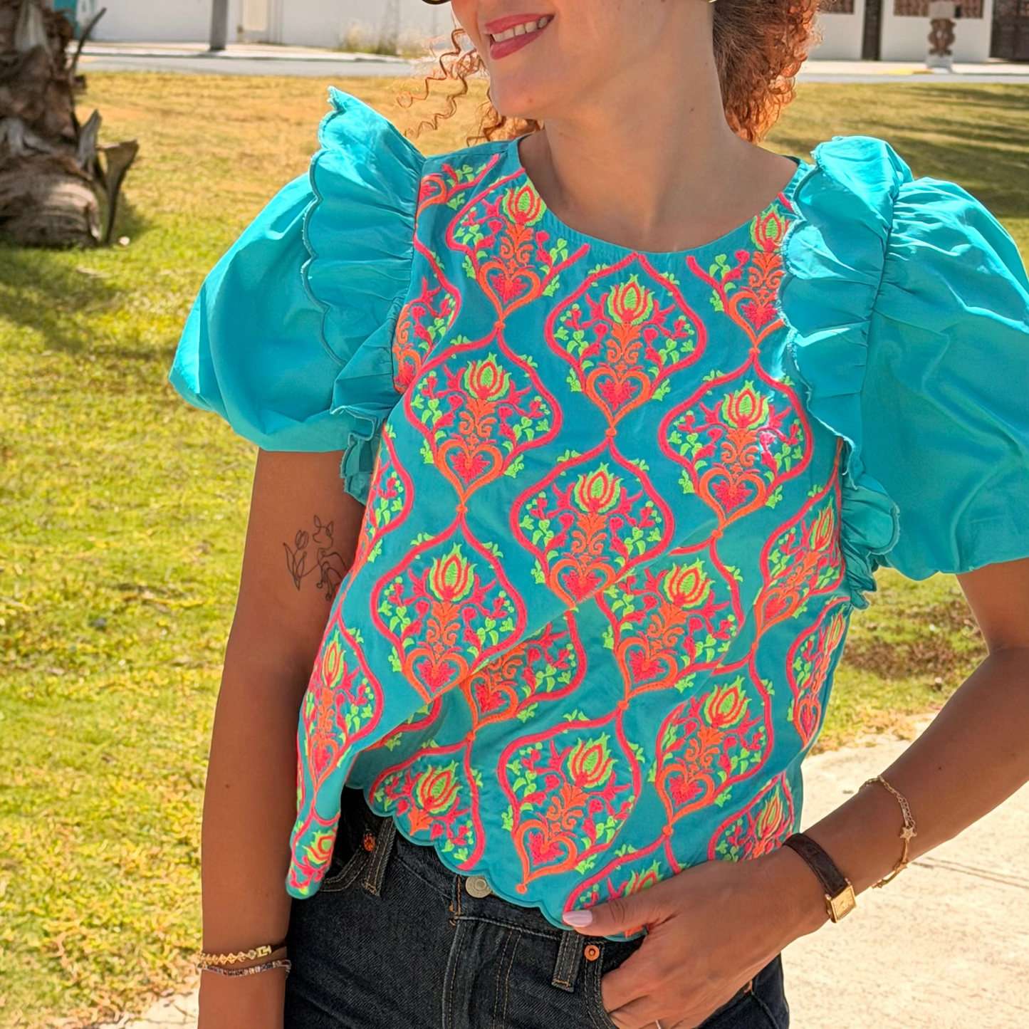 Blusa turquesa bordada | Colorfull bright | TTS FASHION