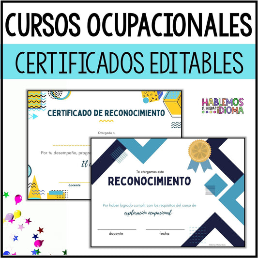 Certificado de reconocimiento cursos ocupacionales | Fin de curso | Día de logros