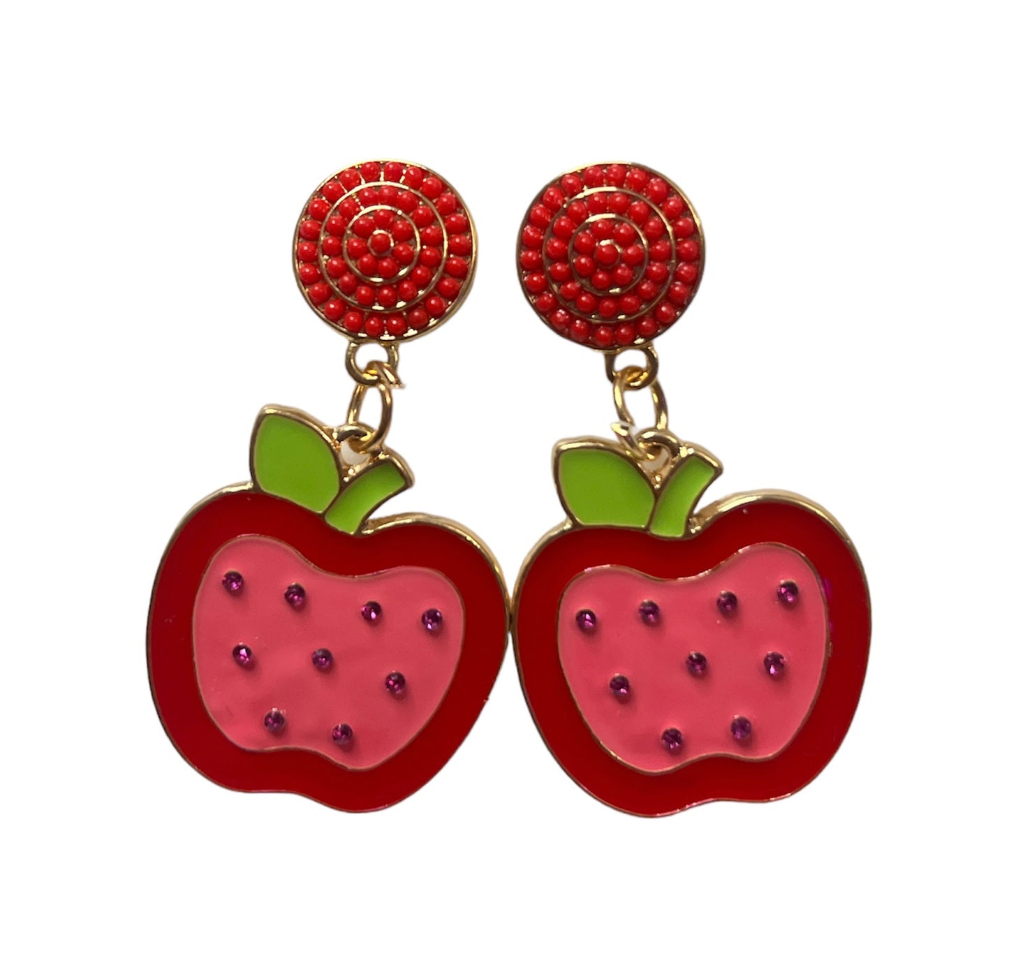 Pink red apple earrings | Aretes manzana rosa y rojo