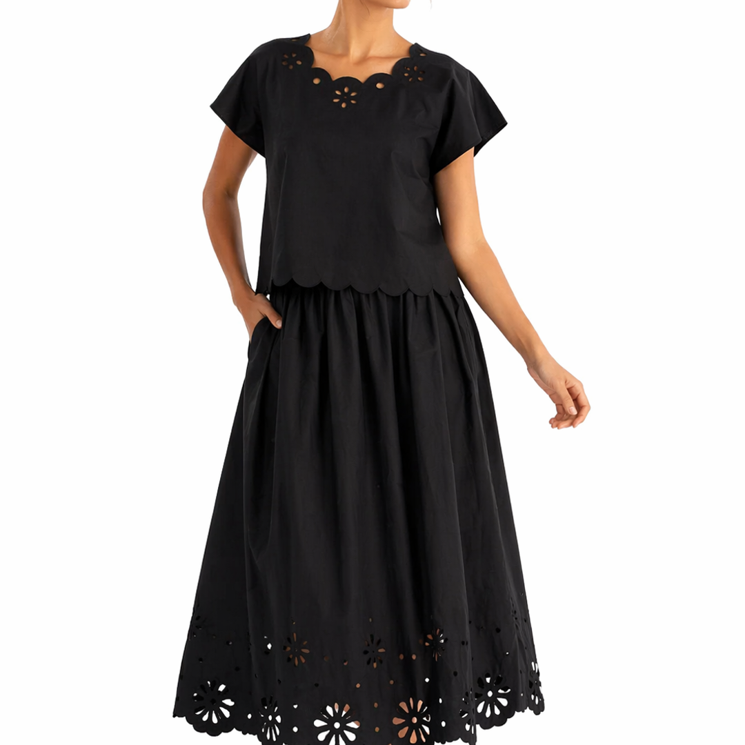 Blusa Bordada + Falda Midi Calada | TTS FASHION