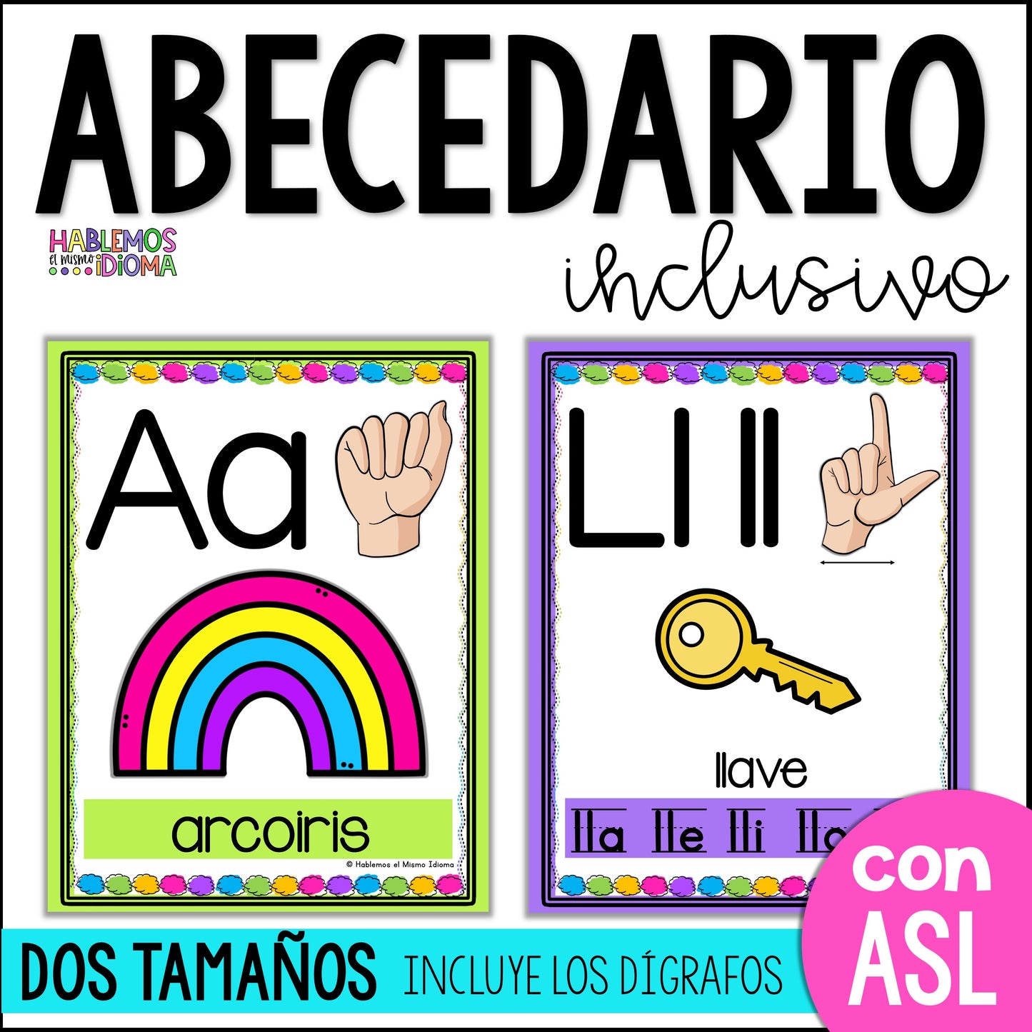 Abecedario inclusivo | Carteles del ABC en manuscrito | Bright Colors